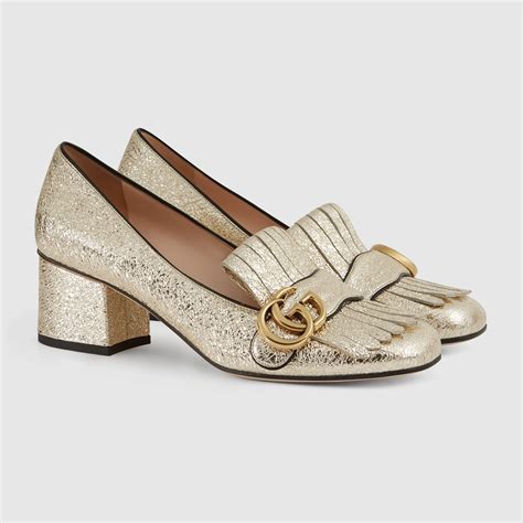 gucci mid heel pump gold|Gucci heel price.